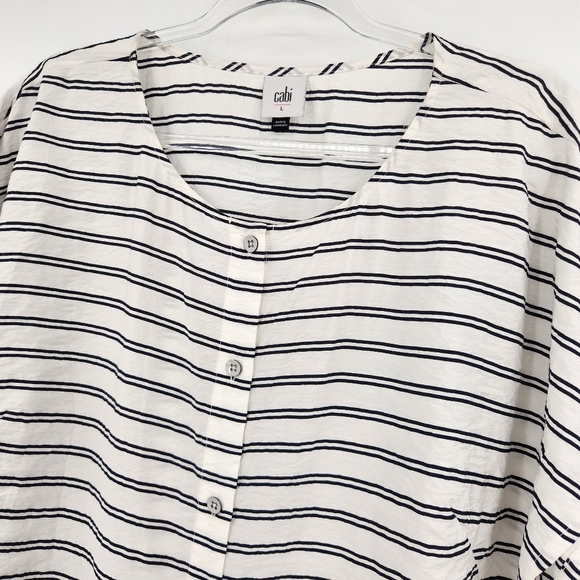 Cabi Sail Away Top Womens Size Large White Black Striped Short Sleeve - Picture 2 of 6